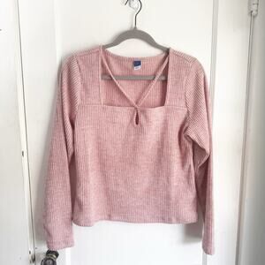 Old Navy ON Super Soft Ribbed Criss Cross Open Neckline Casual Long Sleeve Top L